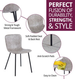 Hallowood Furniture Cullompton Taupe Faux Leather Dining Chair With Black Metal Legs X2 - thumbnail 2