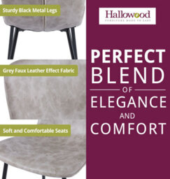 Hallowood Furniture Cullompton Taupe Faux Leather Dining Chair With Black Metal Legs X2 - thumbnail 6