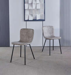 Hallowood Furniture Cullompton Taupe Faux Leather Dining Chair With Black Metal Legs X2