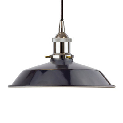 Navy Blue Small Trinity Metal Painted Dome Pendant Light With Matt Antique Copper Lamp Holder And Black Round Cable - Se Home - image 1