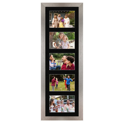 AK Frames 26X8 Aluminum Modern Multi Photo Frame With Black Mount - Holds 5 Apertures (5X) 6X4 Photos - image 1