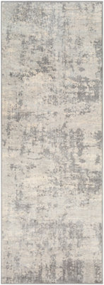 Livabliss Monaco-Abstract Grey Ivory Modern Marble Living Dining Bedroom Rug 80 X 220 Cm Easy Care, Non Shedding - image 1