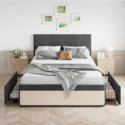 Queen Bed Frame With 2 Storage Drawer Upholstered Platform Bed With Headboard - image 1