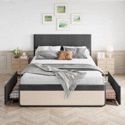 Queen Bed Frame With 2 Storage Drawer Upholstered Platform Bed With Headboard - thumbnail 1