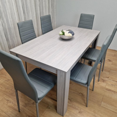 Kosy Koala Modern Grey Rectangle Dining Table Set With 6 Grey Chairs Dining Room Furniture - image 1