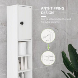 White Tall Bathroom Cabinet Slim Storage Cupboard Shelves Narrow - thumbnail 5