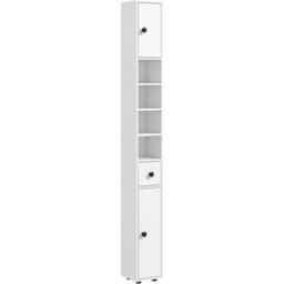 White Tall Bathroom Cabinet Slim Storage Cupboard Shelves Narrow - thumbnail 3