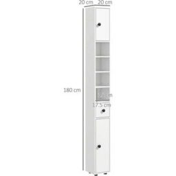 White Tall Bathroom Cabinet Slim Storage Cupboard Shelves Narrow - thumbnail 2