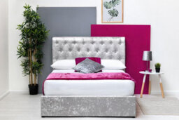 Thorpe Silver Crushed Velvet Gas Lift Ottoman Storage Bed - King Size 5Ft - thumbnail 1