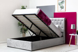 Thorpe Silver Crushed Velvet Gas Lift Ottoman Storage Bed - King Size 5Ft - thumbnail 6
