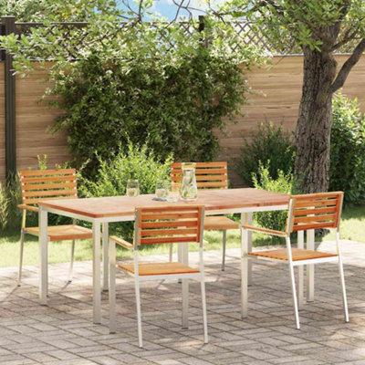 Berkfield Garden Dining Set 5 Pcs Brown Solid Teak Wood & Stainless Steel - image 1
