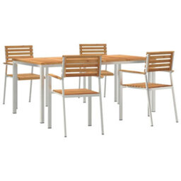 Berkfield Garden Dining Set 5 Pcs Brown Solid Teak Wood & Stainless Steel - thumbnail 2