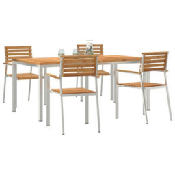 Berkfield Garden Dining Set 5 Pcs Brown Solid Teak Wood & Stainless Steel - thumbnail 3
