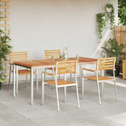 Berkfield Garden Dining Set 5 Pcs Brown Solid Teak Wood & Stainless Steel - thumbnail 4