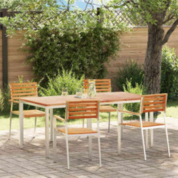 Berkfield Garden Dining Set 5 Pcs Brown Solid Teak Wood & Stainless Steel