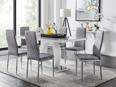 Furniturebox Uk Giovani 6 Grey Dining Table & 6 Grey Velvet Milan Chairs - image 1