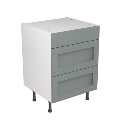 Kitchen Kit Sage Green Matt Shaker Door Base Unit Cabinet 3 Drawer Soft Close Flatpack - 600X870mm
