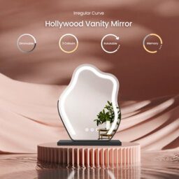 Emke Hollywood Makeup Mirror With 3 Colour Led Light 450X550mm 360 Rotation Irregular Hollywood Mirror Black Frame - thumbnail 3