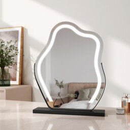 Emke Hollywood Makeup Mirror With 3 Colour Led Light 450X550mm 360 Rotation Irregular Hollywood Mirror Black Frame - thumbnail 1