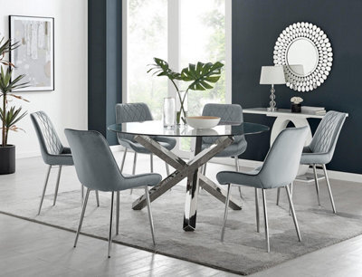 Furniturebox Uk Vogue Round Dining Table And 6 Grey Pesaro Silver Leg Chairs - image 1