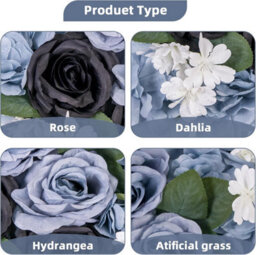London Boutique Blue Artificial Flower Wall Panels, 12 Pack 38 X 38 Cm, 3D Silk Rose Backdrop, Wedding Party Photo Wall Decor - thumbnail 4