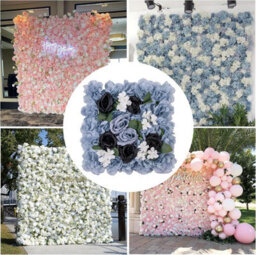 London Boutique Blue Artificial Flower Wall Panels, 12 Pack 38 X 38 Cm, 3D Silk Rose Backdrop, Wedding Party Photo Wall Decor - thumbnail 6