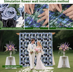 London Boutique Blue Artificial Flower Wall Panels, 12 Pack 38 X 38 Cm, 3D Silk Rose Backdrop, Wedding Party Photo Wall Decor - thumbnail 5