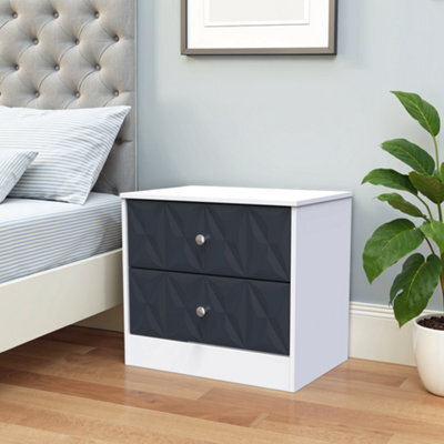 San Jose Ready Assembled Matt Indigo & White No Effect 2 Drawer Wide Bedside Chest (H)521mm (W)570mm (D)395mm - image 1