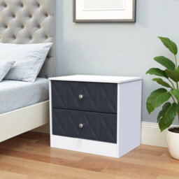 San Jose Ready Assembled Matt Indigo & White No Effect 2 Drawer Wide Bedside Chest (H)521mm (W)570mm (D)395mm - thumbnail 1