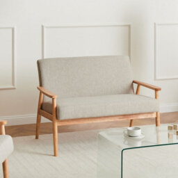 Wyld And Coco Retro Grey And Light-Brown Two-Seater Sofa With Wooden Frame, Mid-Century Style, W111 X D72 X H79Cm - thumbnail 2