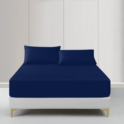 Moonlight Bedding Super King Fitted Sheet 25Cm Deep Pocket - Hotel Quality Soft Easy Care Bed Sheet,(Navy, 180X200 Cm,71X79 Inch) - image 1