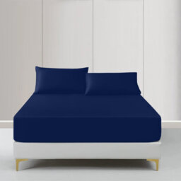 Moonlight Bedding Super King Fitted Sheet 25Cm Deep Pocket - Hotel Quality Soft Easy Care Bed Sheet,(Navy, 180X200 Cm,71X79 Inch)