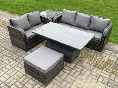 Fimous 6 Seater Outdoor Rattan Garden Furniture Sets Height Adjustable Rising Lifting Dining Table Lounge Sofa Set - image 1