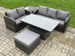 Fimous 6 Seater Outdoor Rattan Garden Furniture Sets Height Adjustable Rising Lifting Dining Table Lounge Sofa Set - thumbnail 2