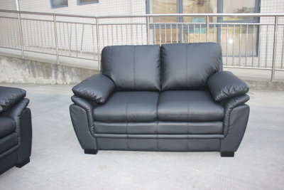UK Leisure World Black Two Twin Sofa Suites Settee 2 Seater Armchair Faux Leather - image 1