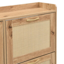 Abrihome Elegant Wooden Shoe Cabinet, 4 Rattan Doors, Metal Frame & Top Shelf - Stores 16-20 Pairs, Stylish Hallway Storage Unit - thumbnail 9