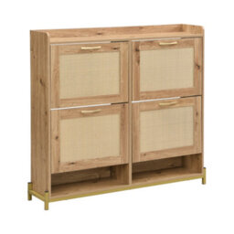 Abrihome Elegant Wooden Shoe Cabinet, 4 Rattan Doors, Metal Frame & Top Shelf - Stores 16-20 Pairs, Stylish Hallway Storage Unit - thumbnail 6