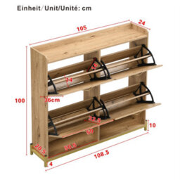 Abrihome Elegant Wooden Shoe Cabinet, 4 Rattan Doors, Metal Frame & Top Shelf - Stores 16-20 Pairs, Stylish Hallway Storage Unit - thumbnail 4