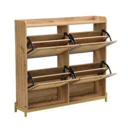 Abrihome Elegant Wooden Shoe Cabinet, 4 Rattan Doors, Metal Frame & Top Shelf - Stores 16-20 Pairs, Stylish Hallway Storage Unit - thumbnail 5