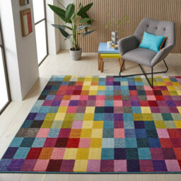 Multi Modern Geometric Easy To Clean Rug For Dining Room-80 X 240Cmcm (Runner) - thumbnail 1