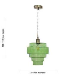 First Choice Lighting Set Of 2 Benson - 5 Tier Green & Antique Brass Ceiling Pendant Lights - thumbnail 6