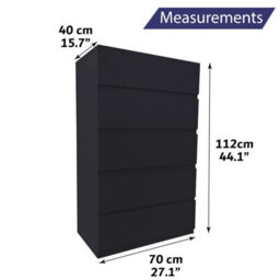 Home Treats 5 Chest Of Drawer Black Deep Chest Of Wooden Drawers - thumbnail 3