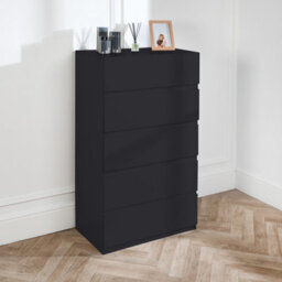 Home Treats 5 Chest Of Drawer Black Deep Chest Of Wooden Drawers - thumbnail 2