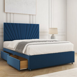 Bsspoke Maria Divan Bed Blue Plush Velvet With 24Inch Headboard 4 Drawer & No Mattress In Double King 4Ft 6Ft - thumbnail 2