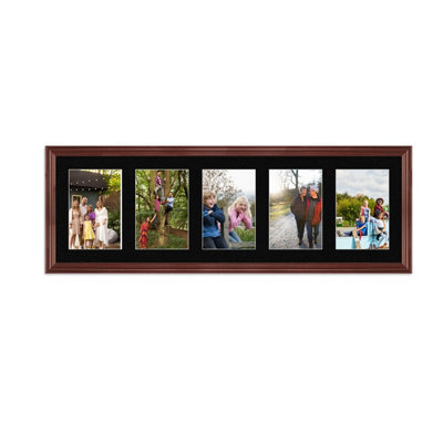 AK Frames 26X8 Rose Wood Classic Multi Photo Frame With Black Mount - Holds 5 Apertures (5X) 6X4 Photos - image 1