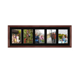 AK Frames 26X8 Rose Wood Classic Multi Photo Frame With Black Mount - Holds 5 Apertures (5X) 6X4 Photos - thumbnail 1