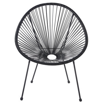 Beliani Papasan Tub Chair Black Pe Rattan String Weave With Powder-Coated Steel Base, W70 X D90 X H87Cm - image 1