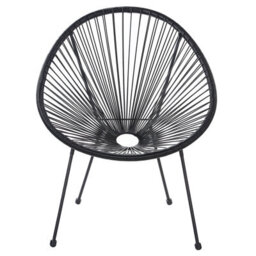 Beliani Papasan Tub Chair Black Pe Rattan String Weave With Powder-Coated Steel Base, W70 X D90 X H87Cm - thumbnail 1