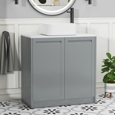 Royal Bathrooms Royal Bathroom Elmore 800mm Matt Pebble Grey Freestanding Countertop Bathroom Vanity Unit 2 Door With Elena Basin - image 1