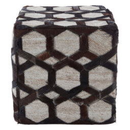 Premier Housewares Safira Genuine Grey Leather Patchwork Pouffe